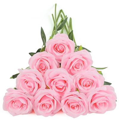 DuHouse Künstliche Rosen aus Seide, Blumen mit Langen Stielen, Rosa-2 | Kunstrosen 54 cm, wie echt, Blumenstrauß für Arrangement, Hochzeit, Tafelaufsatz, Party und Wohn-Dekoration