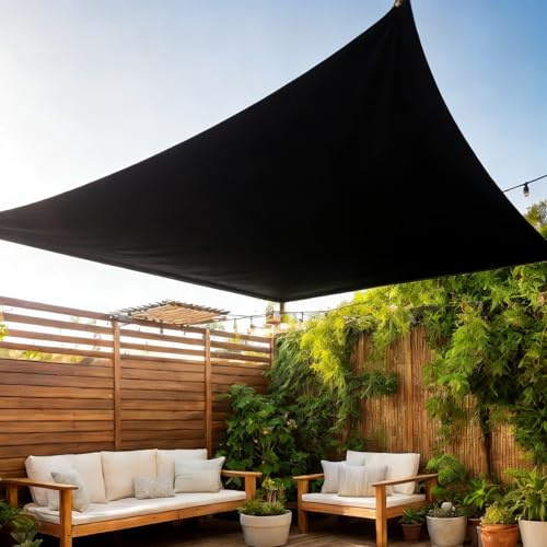 Sun Shade Sail, 3x4m Rectangle UV Protection Awning Sunscreen Awning Canopy with Free Rope, Heat Insulation Patio Canopy Breathable Sail Shade for Outdoor Garden Yard Lawn Pergola Balcony, Black