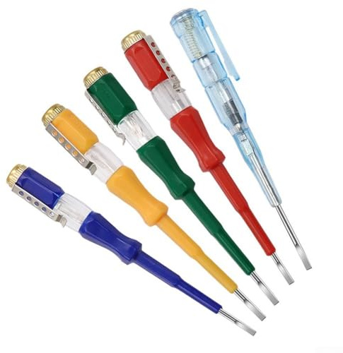 Yuanpgky Bolígrafo probador sin voltaje, indicador de neón de 100-500 V para detección de cables vivos/neutros, mango de PVC aislado, diseño ergonómico de destornillador ranurado,