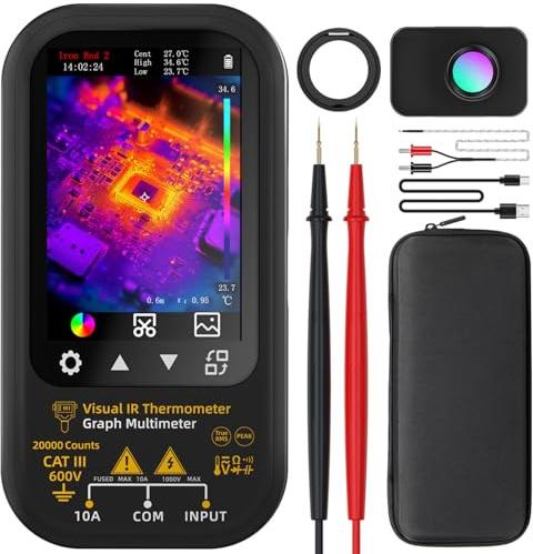 BSIDE SH6 Multimètre Thermique à Écran Tactile et Rotatif, Multimètre Graphique 20000 Comptes TRMS avec Data Log, Caméra Thermique avec Résolution IR 96×96, Objectif Macro Coulissant et Support