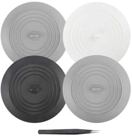 GZGXKJ 4 Pezzi Tappo Vasca da Bagno Universale Tappi di Scarico in Silicone | 15 cm Tappo Lavandino Bagno, Con Pinzette, Copri scarico doccia, Completamente Sigillate, Grigio Nero Bianco, per Casa Cucina