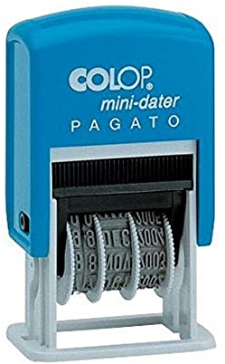 Herlitz COLOP Mini-Dater S160/L mit Text Bezahlt und Datum in Deutsch, Abdruck blau/rot, im Blister