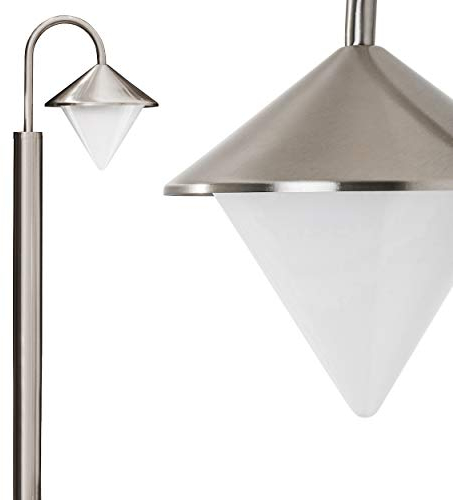 Außenleuchte Kasan, Stehlampe aus Edelstahl modernes Design in Nickel-matt, mit Lampenschirmen aus Kunststoff, Wegeleuchte 100 cm, Gartenlampe mit E27-Fassung, IP44, ohne Leuchtmittel
