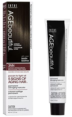 AGE beautiful Permanent Hair Color Dye Liqui Creme | 100% Gray Coverage | Anti-Aging Haircolor | Biotin for Thicker, Fuller Hair | Professional Salon Coloring | 3NN Darkest Intense Brown