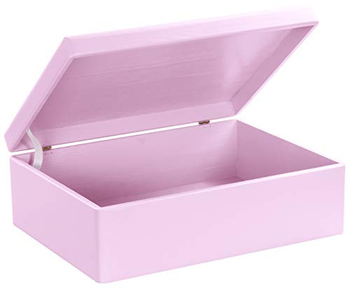 LAUBLUST Große Holzkiste mit Deckel - Allzweck-Kiste aus Holz - Aufbewahrungskiste | Spielzeug-Truhe - Geschenk-Verpackung | Deko-Kasten zum Basteln FSC® (Rosa, ca. 40 x 30 x 14 cm | L)