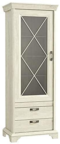 Forte Kashmir Vitrine mit 1 Glastür und 2 Schubladen, Holzwerkstoff, Pinie Weiß, B x H x T: 78 x 210,3 x 48,2 cm