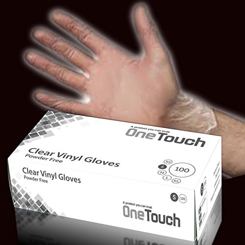 OneTouch 200 x Clear Vinyl Disposable Gloves, SMALL to X-LARGE NON-Powdered Food Safe Catering Cleaning (Large, Clear Vinyl)