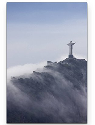 Paul Sinus Art Leinwandbilder | Bilder Leinwand 90x60cm Christusstatue in den Wolken – Rio de Janeiro