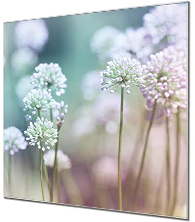 banjado® Glas Magnettafel mit 4 Magneten - Magnetwand 40x40cm mit Motiv Lauchblüte - Memoboard/Pinnwand magnetisch, beschreibbar, perfekt für die Küche - Magnetboard auch als Wandbild/Wandtafel