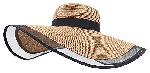 Amorar Frauen Sonnenhüte Strohhut Faltbare Sommerhut Mesh Elegant Strand Reise Hut Breiter Krempe Headwear UV Schutz Strandmütze Partyhut