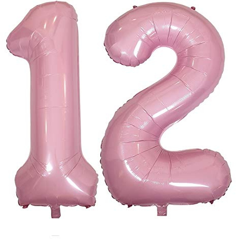 DIWULI 12-årsballong XXL Rosa Folieballong 12 Nummer 12 Ballong 12 år Födelsedagsdekoration 12-årsdagen Helium Festdekoration Pojke Flicka Nummer Ballongdekoration Nummer Ballong Stor