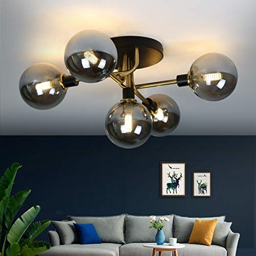 ZMH Deckenleuchte Wohnzimmer mit 5-Flammig Glaskugeln G9 Fassung Deckenlampe in Rauchgrau Schlafzimmerleuchte Innenleuchte Kronleuchte Kinderzimmer Lampe Esszimmerlampe (ohne Leuchtmittel) | Deckenlampe in Rauchgrau Schlafzimmerleuchte Innenleuchte Kronleuchte Kinderzimmer Lampe Esszimmerlampe (ohne Leuchtmittel)