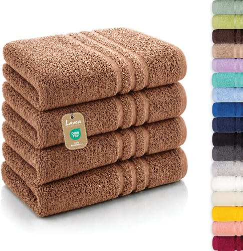 Lavea® 4er Set Handtücher 50x100 cm, Elena Frottiererie, 100% Baumwolle, Saugstark & Weich, Handtücher Set, Waschbar, Trocknergeeignet, Gäste Handtücher, Frottierhandtuch - Cappuccino