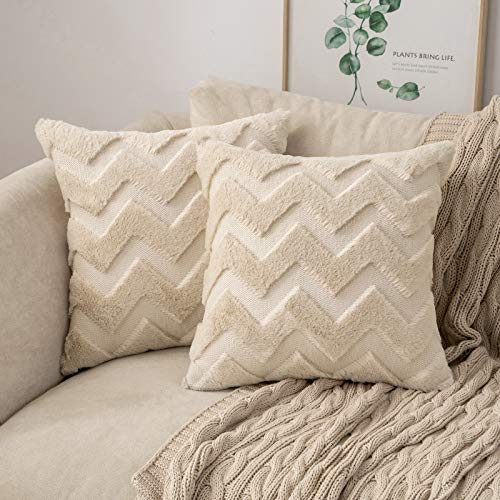 MIULEE Weihnachten 2er Set Wolle Kissenbezüge Dekokissen Polyster Sofakissen Weich Couchkissen Kissenbezug Zierkissenbezug Versteckter Reißverschluss für Wohnzimmer Schlafzimmer Beige 45x45cm