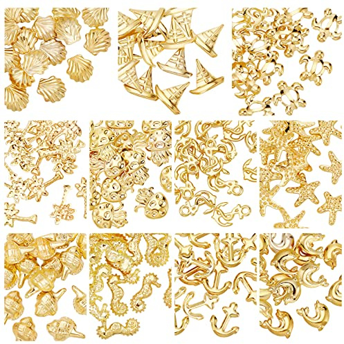 OLYCRAFT 176 Stück Ozean Thema Harzfüller Sommer Harz Epoxidharz Füllers Legierung Epoxidharz liefert UV-Harz Füllung Zubehör Gold für Harz Schmuck machen Nagelkunst Dekorationen- 11 Formen