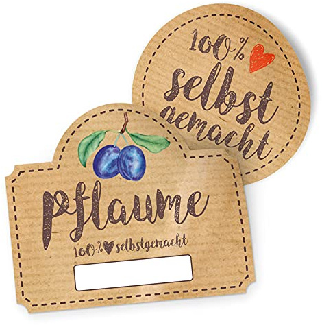 itenga Marmeladen Etikett Pflaume Aufkleber 100% selbstgemacht Sticker braun selbstklebend für Marmelade Einmachgläser Geschenke - hochwertiges Papier - 10 Aufkleber rund und 10 Aufkleber rechteckig