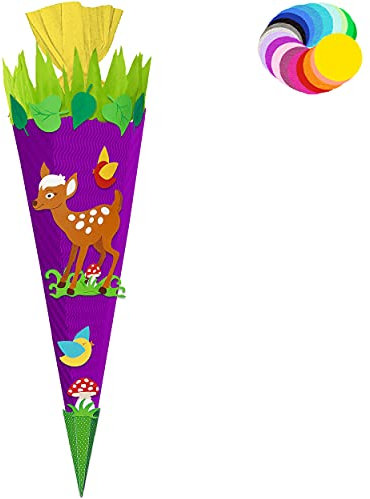 alles-meine.de GmbH Bastelset - Schultüte Farbe & Größe wählbar 70/85 / 100 cm - süßes REH - Farbe frei wählbar - Bastelschultüte - Zuckertüte zum selber Basteln Bemalen Be..