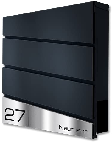 Metzler Briefkasten in Anthrazit RAL 7016 Neumann - Wandbriefkasten inkl. Zeitungsfach - Namensschild aus V2A Edelstahl - Postkasten, Größe: 37 x 37 x 10,5 cm