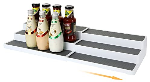 JMIATRY 3-Tier Non-Slip Spice Rack for Inside Cupboard, 25.9''x9.6''x3.5'' Expandable Kitchen Cupboard Organiser, Expandable Seasoning Shelf for Kitchen, Bathroom and Dressing Table