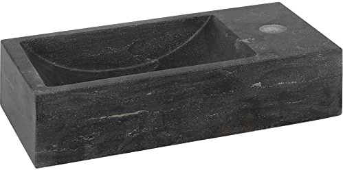 Saqu Nature Collection Hartstein-Waschbecken Rechts 40x22x10 cm - Waschbecken für Unterschrank, Waschtisch für Gäste WC