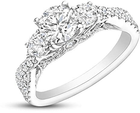 Molioaki Weißgold Zirkonia Ring 1.5kt, Klassisch, Rund, Geteilte Krappenfassung, 585, 1 Zirkonia, Damen Verlobungsring