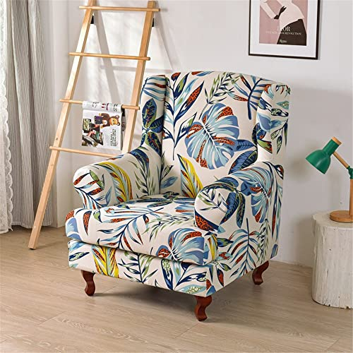 Highdi 2 Piece Stretch Wingback Chair Covers Wing Chair Slipcover Armchairs Covers Classic Printed Sofa Slipcover Spandex Furniture Protector for Living Room Bedroom Hotel (Rainforest)