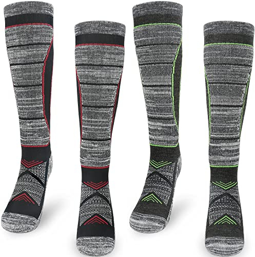 ouhos Merino Wool Thermal Ski Socks Mens 6-12 Long Knee High Warm Hiking Walking Sports Socks for Men Thick Cushioned Anti Blister Winter Outdoor Work Athletic Socks 2 Pairs