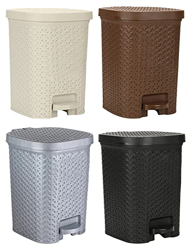 JMS we create smile (Set of 2) 7L Litre Foot Pedal Bins Rattan Style Square Household Rubbish Bin With Removable Inner Bucket Waste Trash Bin Dustbin For Home Kitchen Office Bedroom (Random)