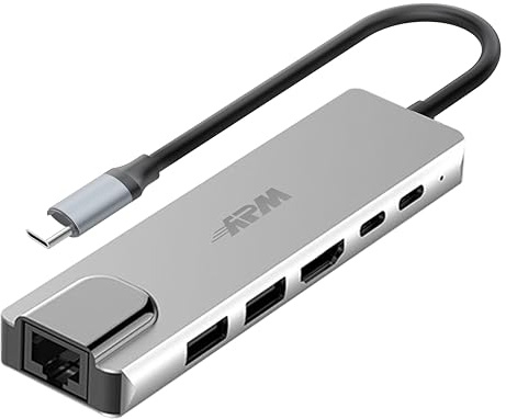 APM Hub USB C, 6 en 1, HDMI 4K, RJ45 Ethernet Gigabit, Adaptador USB Type-C a USB 3.0 y USB C PD Carga 100W, Compatible con Windows MacOS Linux ChromeOS PC XPS MacBook Chromebook, 570518
