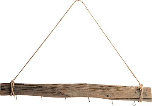 NaDeco Deko-Holz-Stange/Brett zum Hängen Mit Haken und Kordel, in 2 Größen | Planke | Türhänger | Fensterdeko | Treibholz-Hänger, Größe:76 cm Mit 6 Haken