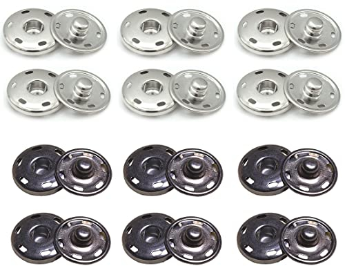 24 Sätze Annähen Druckknöpfe Metall Druckknöpfe für Handtasche Kleidung Nähen Handwerk DIY Lieferung Schwarz Silber 21 mm