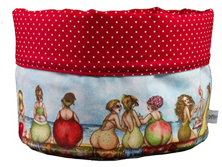 bettina bruder - Stoffkörbchen Fruit Ladies Punkte hellblau rot bunt - Brotkorb Utensilo Aufbewahrung - Ø ca. 18 cm