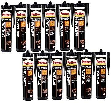 Pattex Montage Universal, vielseitig einsetzbarer Montagekleber für alle Materialien*, Baukleber für innen und außen**, elastischer Universalkleber zum Kleben & Montieren, 12x420g Kartusche