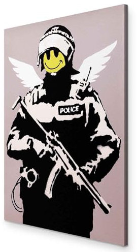 murando - Akustikbild Banksy Flying Copper Angel Bilder Akustikschaum Hochleistungsschallabsorber Schallschutz Leinwand 1 tlg Wandbild Raumakustik Schalldämmung Polizei Engel
