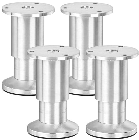 La Vane 4er Set Höhenverstellbare Möbelfüße aus Aluminium - 10 cm Höhe, Rund & Modern für Sofa, Bett, Schrank, Couch, Küche (Silber)