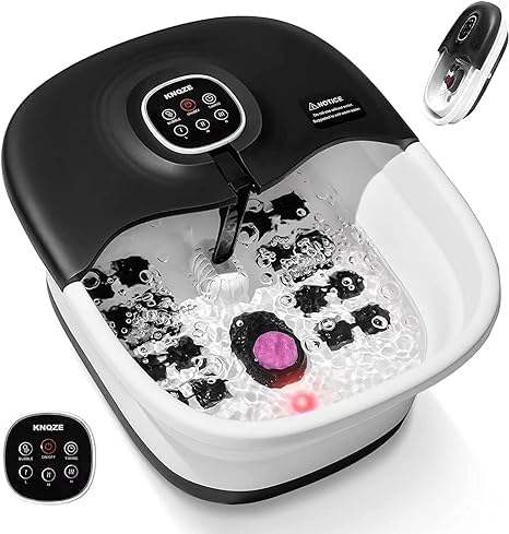 Pediluvio Massaggiatore Piedi Pieghevole, Massaggio ai Piedi con Telecomando e Riscaldamento, Bolle, Pietra Pomice, Infrarossi e Timer, 16 Palline per Agopressione, Temperatura Regolabile, Nero