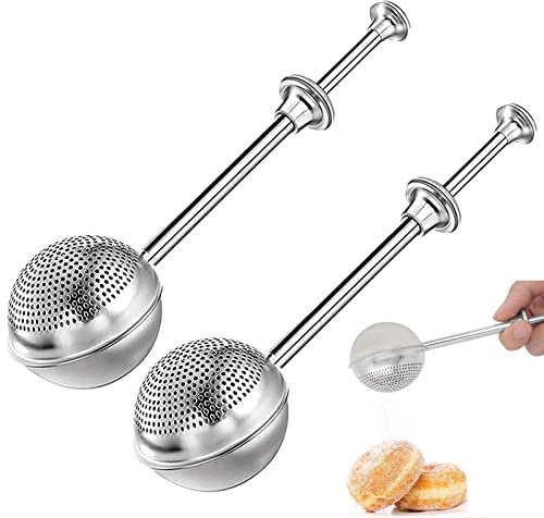 Powdered Sugar Shaker Duster, 2Pc Bakers Sifter Dusting Wand, Baker Dusting Wand, Stainless Steel Sugar Shaker, Powdered Sugar Duster, Flour Duster for Baking, Flour Sugar Powder Kitchen Tools