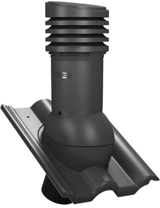 Entlüfterkamin Tile EVO DN150 für Nelskamp - Finkenberger, IBF - Doppelrömer Dachziegel Dachlüfter Lüfter (RAL 7021 (Anthrazitgrau))