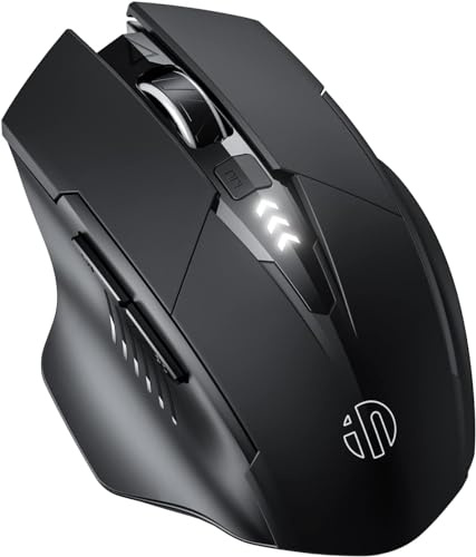 inphic Kabellose Maus, [Upgraded: Batteriestand sichtbar] Große, ergonomische, wiederaufladbare 2,4 G optische PC-Laptop-Maus mit USB-Nano-Empfänger (Schwarz-LED)