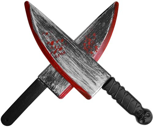 Watayo 2 cuchillos de Halloween - Cuchillo falso realista de carnicero de Halloween - Accesorios de plástico aterrador para Halloween, accesorios de disfraz de casa embrujada