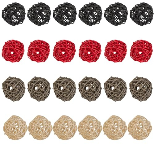 ANNASAMDO 24 Stück Rattan Deko Rattankugeln, Deko Kugel Natur Wicker Rattan Ball für Dekokugel DIY Handwerk, Blumendekoration Tischdeko Wohnzimmer Hochzeit Party Dekoration - 5cm