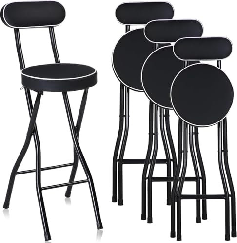 SAYEYBU Klappbarer Hocker In ThekenhöHe Mit Gepolstertem Kissen, Keine Montage Erforderlich, 22/24/26 Zoll Klappstuhl FüR Die KüChe FüR Erwachsene, Bar, Party,4pcs,A3