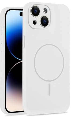 Mixroom - Custodia Cover per iPhone 14 in Tpu silicone liquido morbido compatibile con MagSafe accessori con cerchio magnetico integrato Bianco