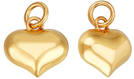 BENECREAT 2 Stück 925 Sterling Silber 3D Herzanhänger, goldener aufgeblasener Herzanhänger, Liebesherz-Anhänger mit Biegering für Halsketten, Schmuckherstellung, DIY-Basteln