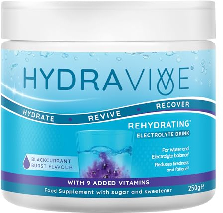 Hydravive® Rehydration Electrolytes Powder 250g - Blackcurrent | High Strength Vitamin C & 8 B Vitamins: B1, B3, B5, B12 - Electrolyte Drinks - Effervescent Hydration Tablets Alternative