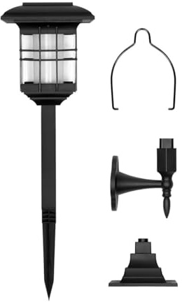 4 in 1 Solar Gartenlaterne mit LED-Beleuchtung im Flammeneffekt-Design | zum Stecken, Hängen oder Hinstellen, einfache Montage, kabellos