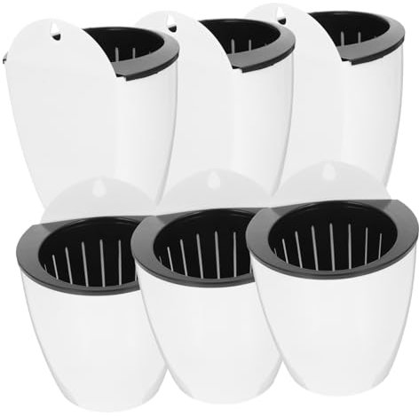Yardwe 7pcs Self Watering Planter Pots Round Hanging Succulent Plant Container Automatic Water Absorption Wall Mounted Plastic Flowerpot for Home Gardening Office