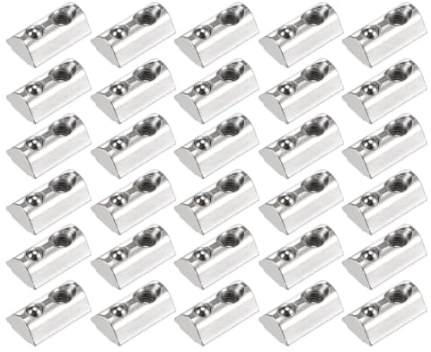Laroal 30 Stück M6 T-Nutensteine, einrollbare Feder-T-Muttern mit Kugel aus Karbonstahl für Aluminium-Extrusionsprofilschienen der Serie 4040 mit 8-mm-Nut