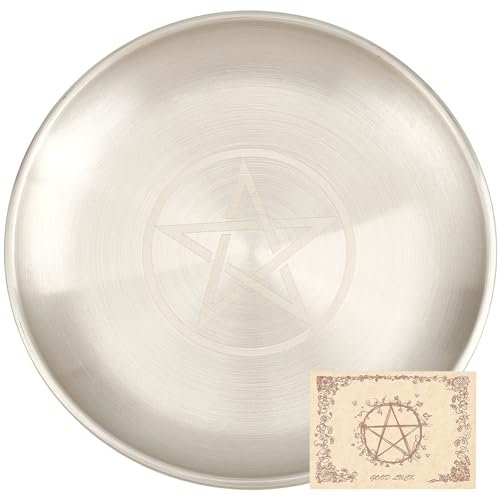 CREATCABIN Piatto rituale stellato in acciaio inox, ciotola piatta, vassoio rotondo per preghiere, ciotola per sacrifici, portacandele, bruciatore di incenso, meditazione, tarocchi, 14 cm
