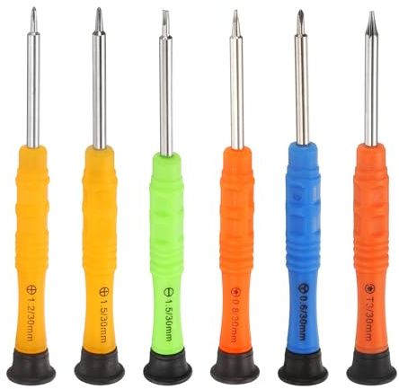sourcing map 6pcs Mini Screwdriver Set Phillips/Slotted/Torx/Five Star/Y-Type Screwdriver Head Repair Tool Kit for Small Appliances Repairs